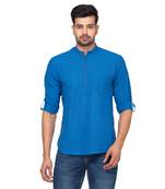 Blue woven pure cotton men-kurtas