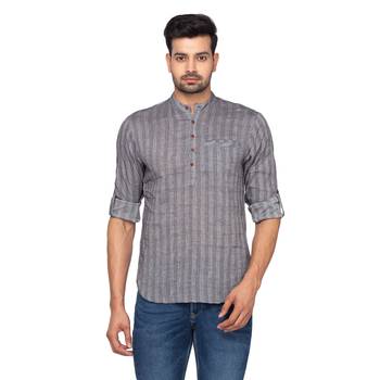Grey woven pure cotton men-kurtas 1