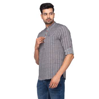 Grey woven pure cotton men-kurtas 3