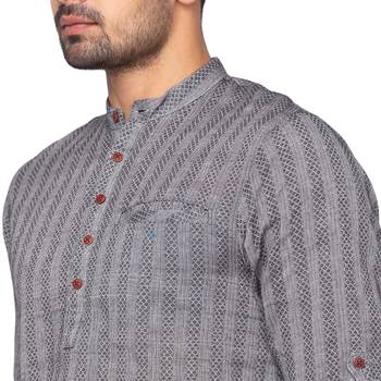 Grey woven pure cotton men-kurtas 4