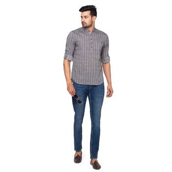 Grey woven pure cotton men-kurtas 5