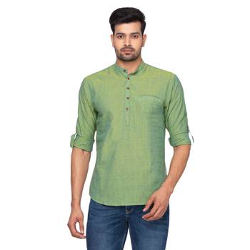 Green woven pure cotton men-kurtas 1