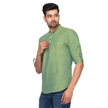 Green woven pure cotton men-kurtas 3