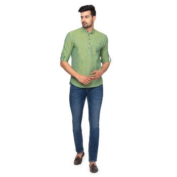 Green woven pure cotton men-kurtas 5