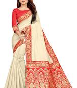 Cream woven chanderi saree with blouse