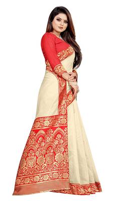 Cream woven chanderi saree with blouse 3
