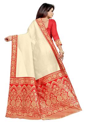 Cream woven chanderi saree with blouse 4