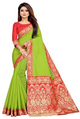 Light green woven chanderi saree with blouse 1