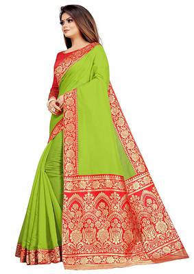 Light green woven chanderi saree with blouse 2