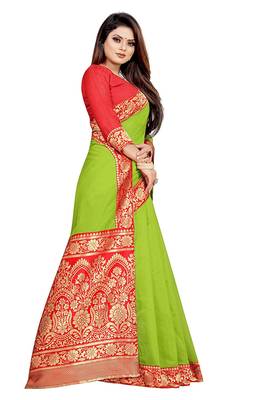Light green woven chanderi saree with blouse 3