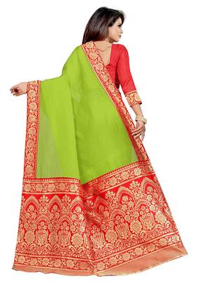 Light green woven chanderi saree with blouse 4