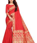 Red woven chanderi saree with blouse