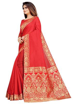 Red woven chanderi saree with blouse 2