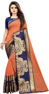 Peach woven chanderi saree with blouse 1