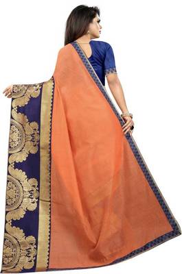 Peach woven chanderi saree with blouse 2