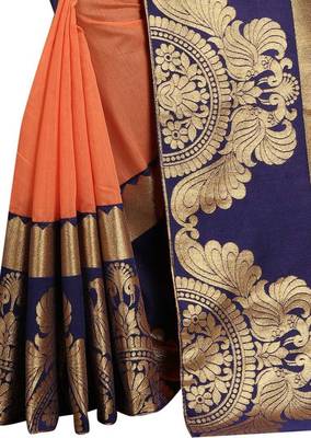 Peach woven chanderi saree with blouse 3