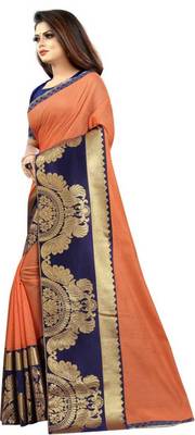 Peach woven chanderi saree with blouse 4