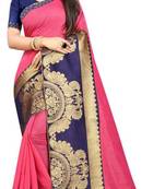 Pink woven chanderi saree with blouse