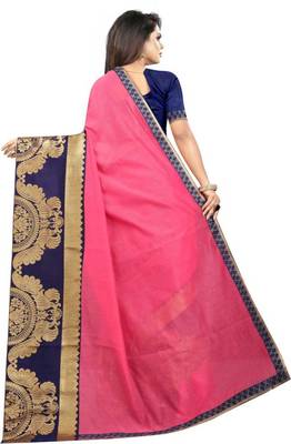 Pink woven chanderi saree with blouse 2