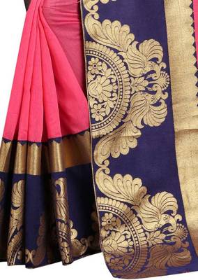 Pink woven chanderi saree with blouse 3