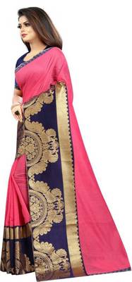 Pink woven chanderi saree with blouse 4