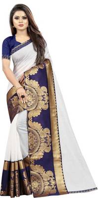 White woven chanderi saree with blouse 1