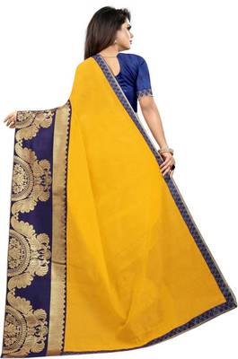 Yellow woven chanderi saree with blouse 3