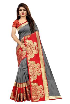 Grey woven chanderi saree with blouse 1