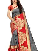 Grey woven chanderi saree with blouse