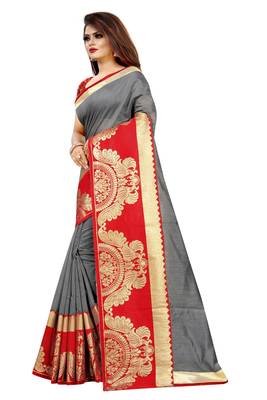 Grey woven chanderi saree with blouse 2