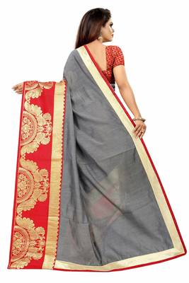 Grey woven chanderi saree with blouse 3