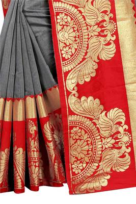 Grey woven chanderi saree with blouse 4