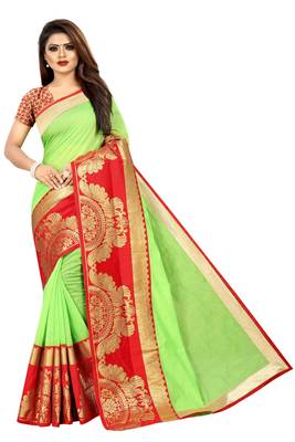 Light green woven chanderi saree with blouse 1