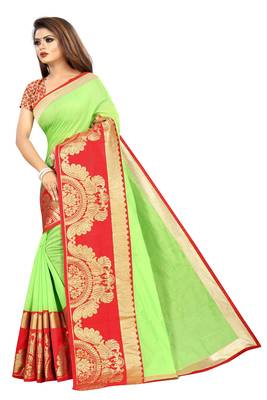 Light green woven chanderi saree with blouse 2