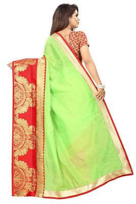 Light green woven chanderi saree with blouse 3