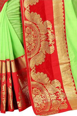 Light green woven chanderi saree with blouse 4