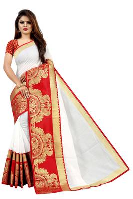 White woven chanderi saree with blouse 1