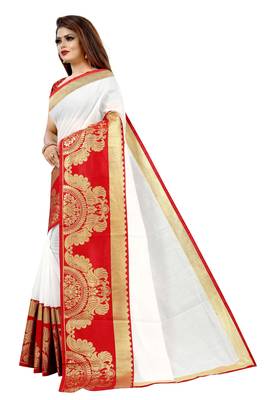 White woven chanderi saree with blouse 2