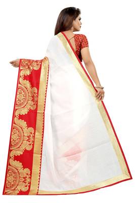 White woven chanderi saree with blouse 3