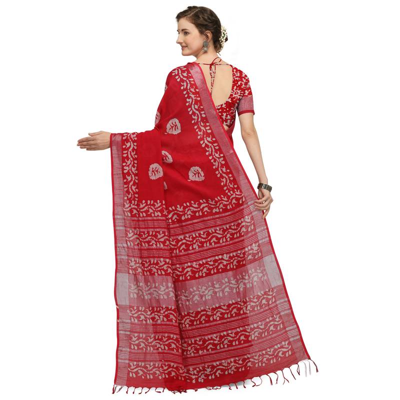 Iris Handloom Cotton Slub Zari Wex Batik Print saree