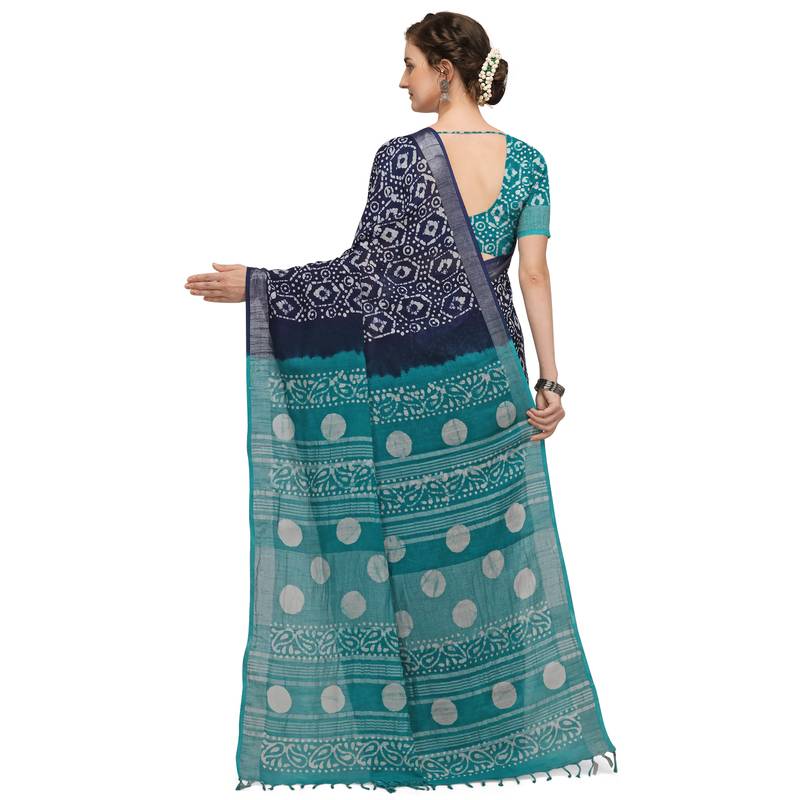 Iris Handloom Cotton Slub Zari Wex Batik Print saree