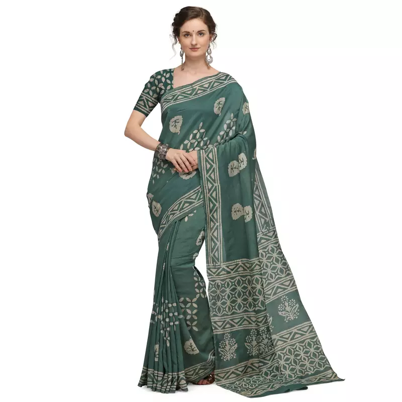 Iris Handloom Cotton Slub Zari Wex Batik Print saree
