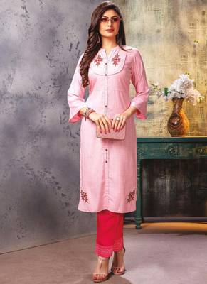 Baby Pink Embroidered Kurti with Pants 1
