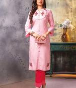 Baby Pink Embroidered Kurti with Pants