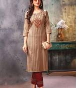 Beige Embroidered Kurti with Pants