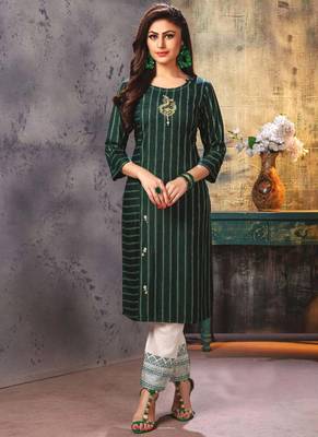 Bottle Green Embroidered Kurti with Pants 1
