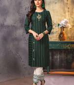 Bottle Green Embroidered Kurti with Pants