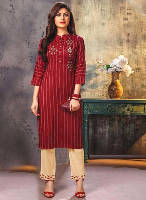 Maroon Embroidered Kurti with Pants 1