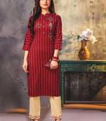 Maroon Embroidered Kurti with Pants