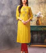 Yellow Embroidered Kurti with Pants